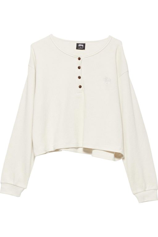 Stussy Womens Dylan Waffle Henley Long Sleeve T Shirt White - DJTLP1430